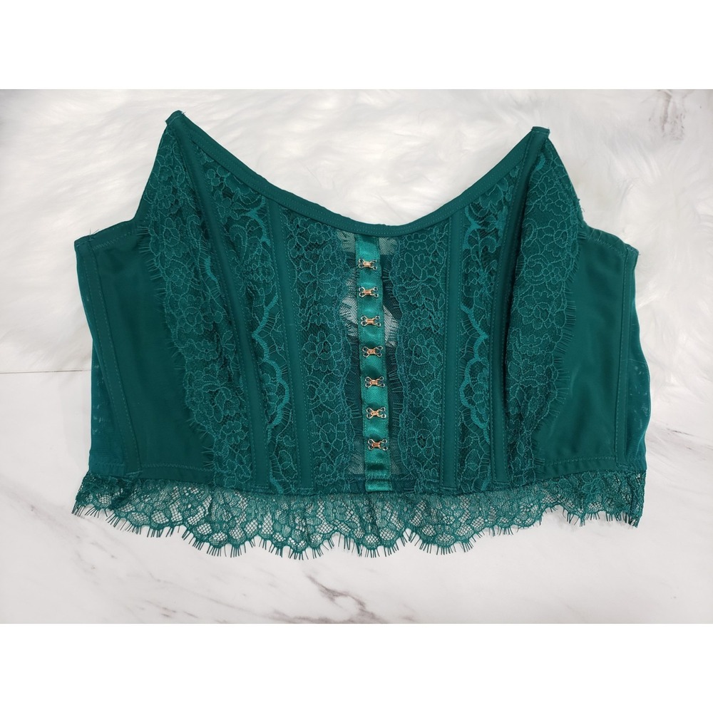 NEW LARGE Victorias‎ Secret Dream Angels EMERALD GREEN LACE Strapless Corset Top